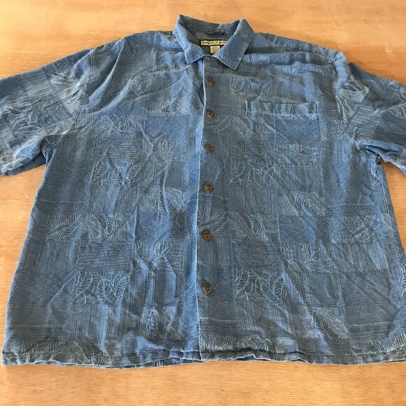 Jamaica Jaxx Hawaiian 100% Silk Shirt Men L Blue Floral Button Up Pocket 17612 - Picture 1 of 11